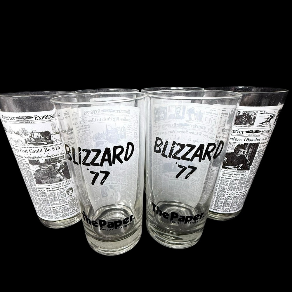 Courier Express Blizzard Of 77 Buffalo NY 12 Oz Drinking Glasses Set Of 6‎